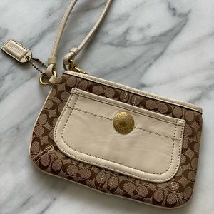 Coach White Signature Logo Wristlet